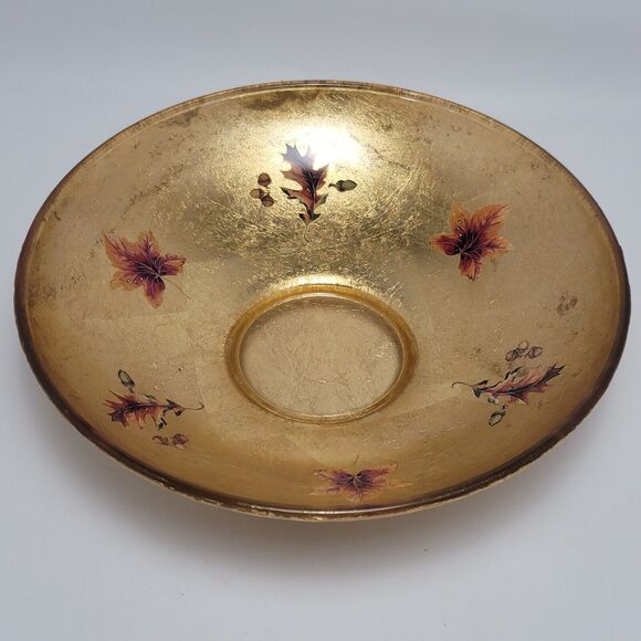 Glass Gold Leaf Bowl Crinkle Foil Decorative Fall Leaves Plate Fall Season - Picture 12 of 12